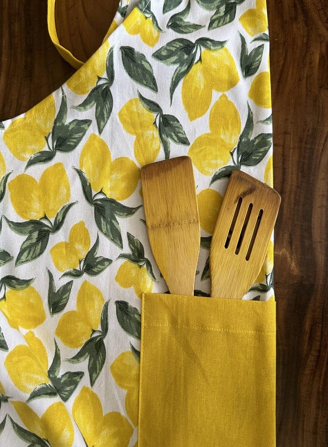 Oak & Lily 100% Cotton Apron for Kitchen | Premium European Quality, Fully Washable with Large Front Pocket, Made for Indian Sizes | Kitchen Apron for Men & Women (Yellow Floral) - Image 2